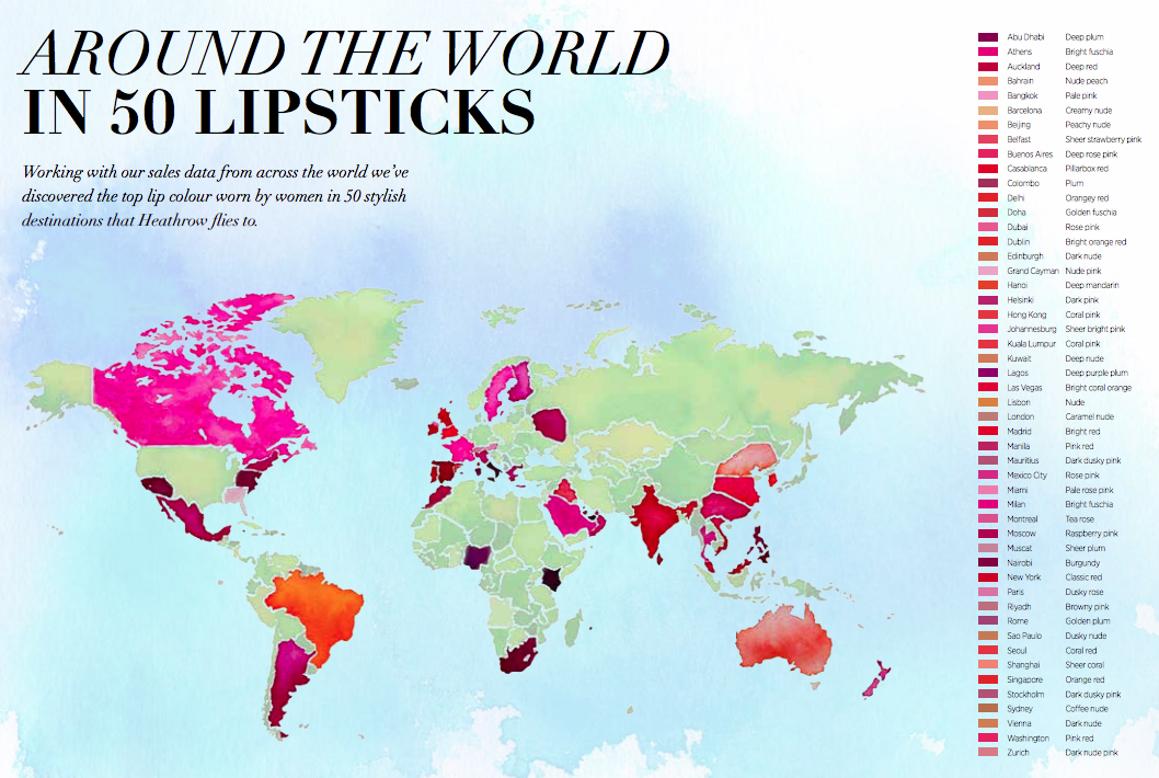 Heathrow's lipstick colours by country - Wego Travel Blog