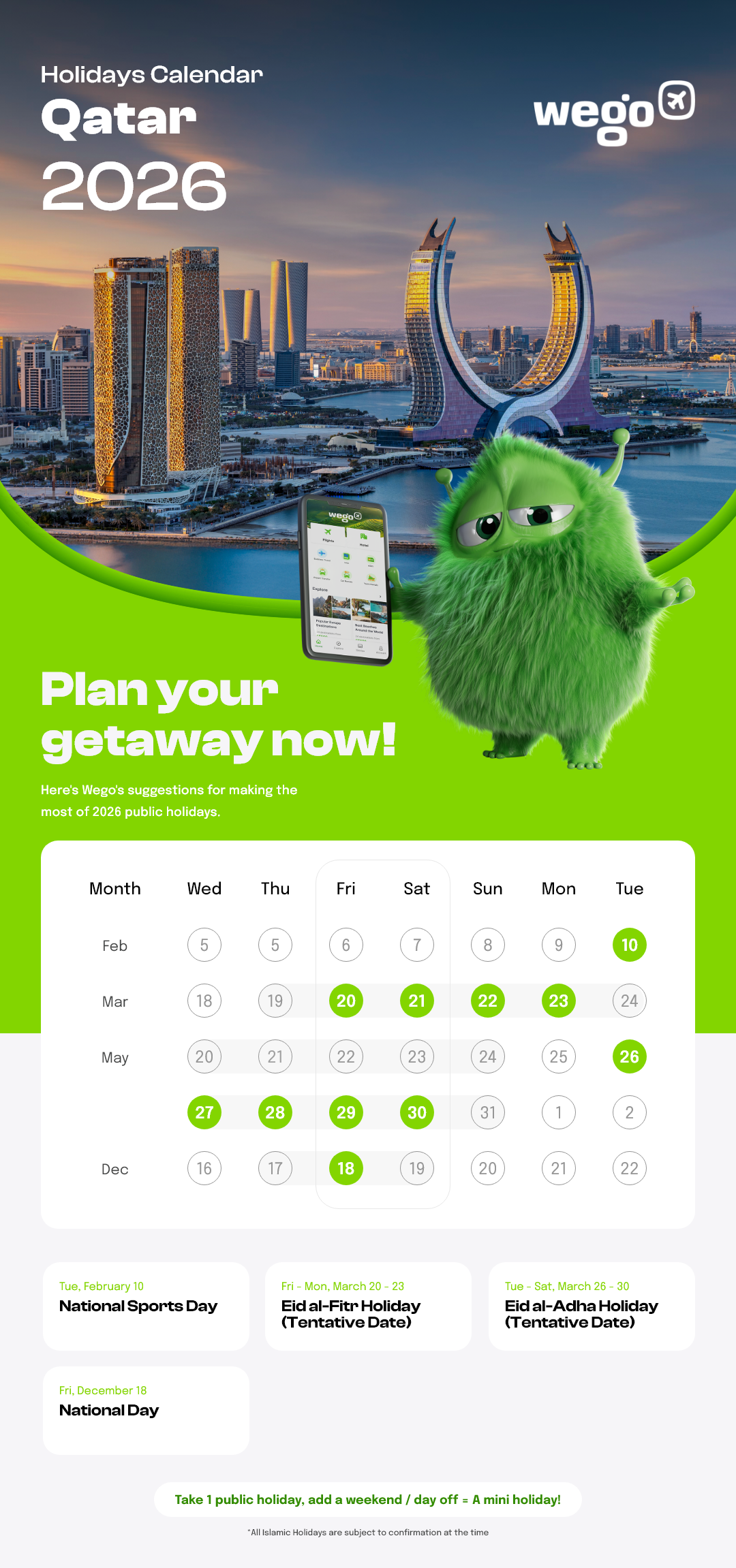 Qatar Holidays & Long Weekends for 2026: Plan Your Vacation With Wego’s Public Holiday Calendar