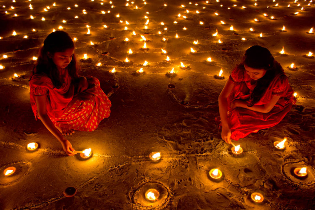Diwali lighting of diyas