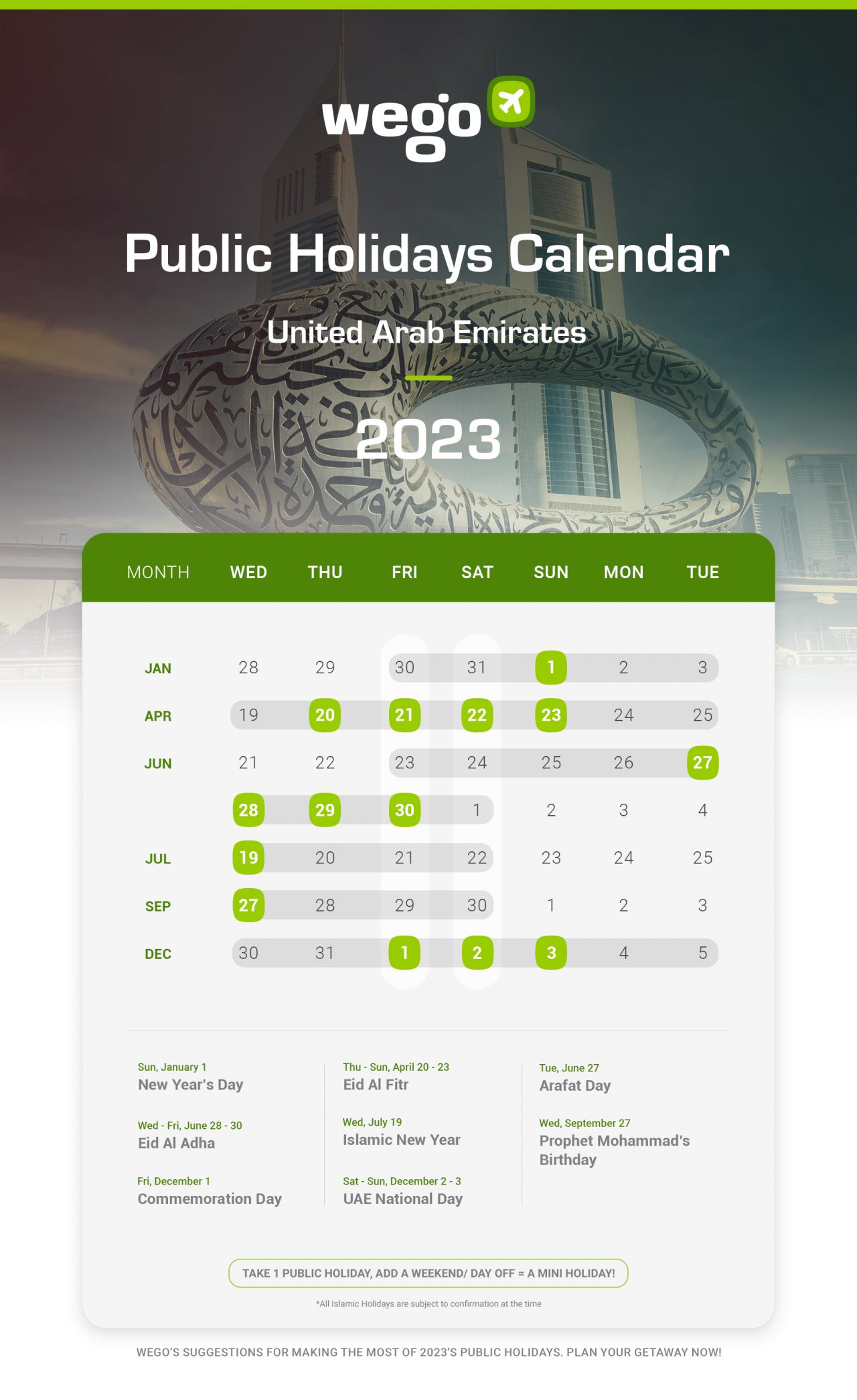 UAE Holidays 2023 & Long Weekends Public & Government Holidays In