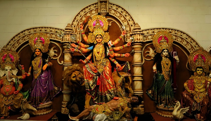 Idols of Mother Durga with her children in Kolkata