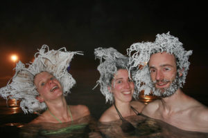 The winning team in the annual Takhini Hot Pools hair freezing contest