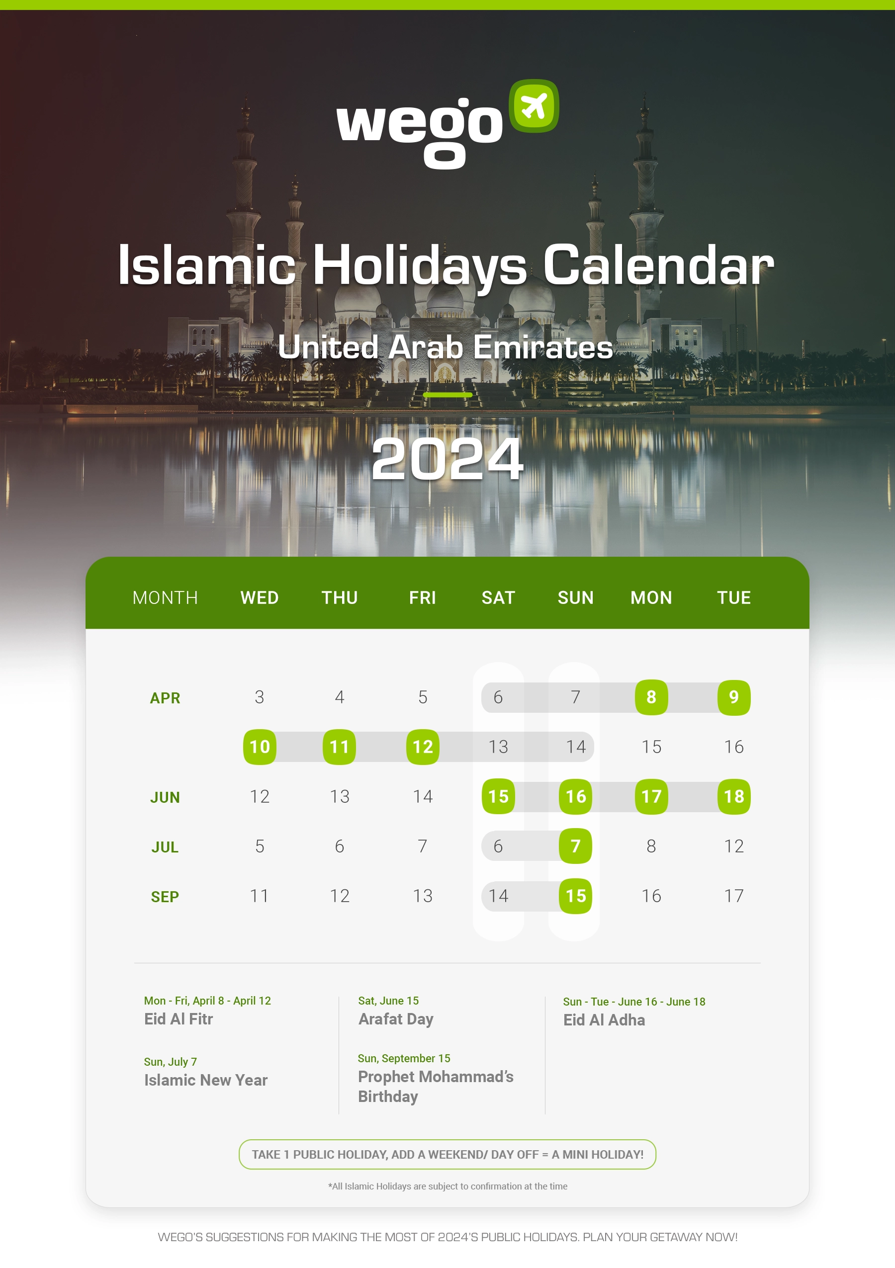 UAE Islamic Holidays Calendar 2024 Eid al Fitr, Eid al Adha, Hijri New